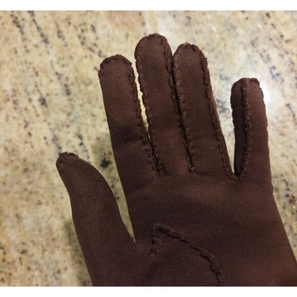 Vintage Womens Size M/L Brown Cotton Formal 9.5" Gloves Embroidered Starburst - Picture 15 of 16